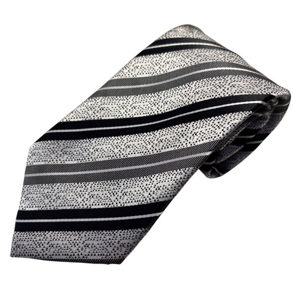 Montbello Italia Tie Striped Black & Silver 100% Silk REPP Neck Tie 60" Italy - Picture 1 of 7